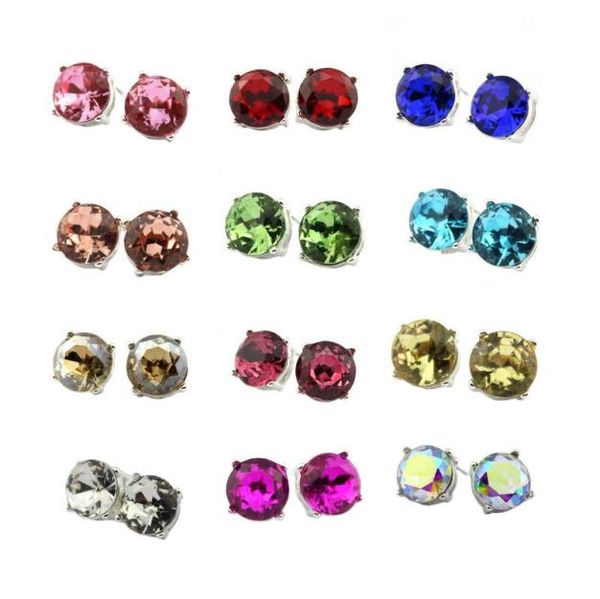 

classic 1515mm glass crystal dots button stud earrings retro silver tone ab blue faceted rhinestones dot studs jewelry accessorie7580695, Golden;silver