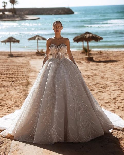 

luxury ball gown wedding dresses long sleeves v neck strapless sequins applique ruffles beads diamonds pearls plus size bridal gowns custom, White