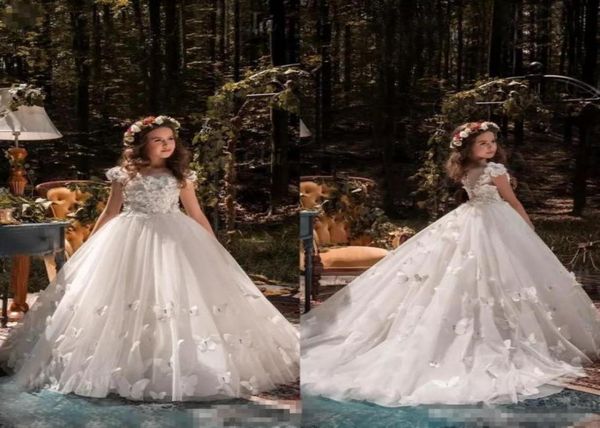 

2019 custom made flower girls039 dresses princess a line tulle jewel neck beaded appliue butterflies pageant birthday party gow2435283, White;blue
