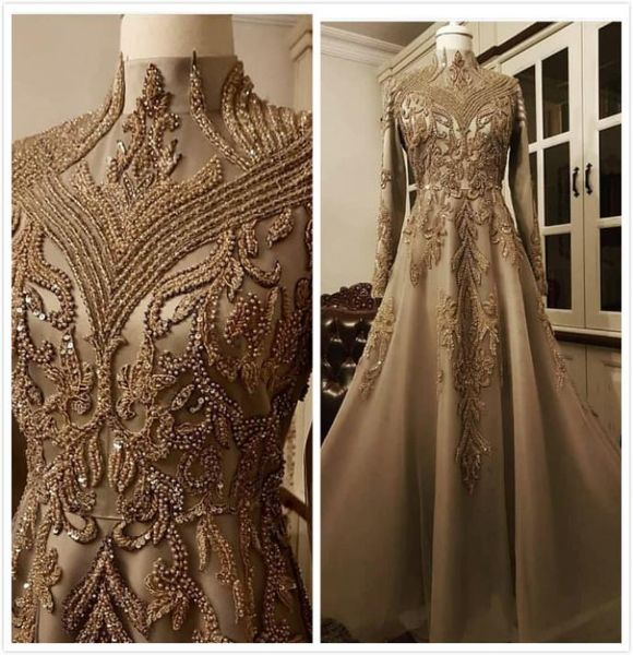 

aso ebi 2019 arabic gold lace beaded evening dresses high neck lace prom dresses vintage aline formal party bridesmaid pageant go5437705, Black