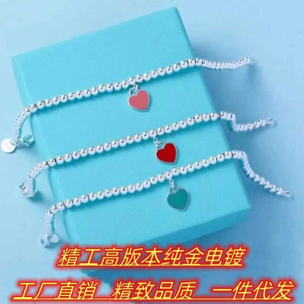 

high version seiko high ediayon s925 sterling silver tiffay classic enamel love pendant round bead bracelet female, Black