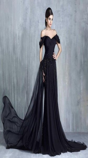 

2020 new tony chaaya lace applique beads evening dresses off shoulder sleeveless party gowns sweep train formal dress 15046993592, Black;red