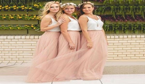 

vneck bridesmaid dresses sleeveless tulle floor length prom dresses evening party gowns with custom made5532673, White;pink