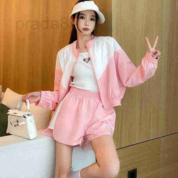 

women's tracksuits designer letter printed color blocking long sleeved sun protection windbreaker women a-line loose straight shorts se, Gray