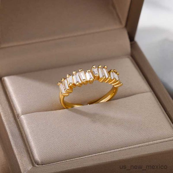 

band rings zircon heart rings for women open adjustable stainless steel gold color couple ring trend wedding jewelry r230719, Silver