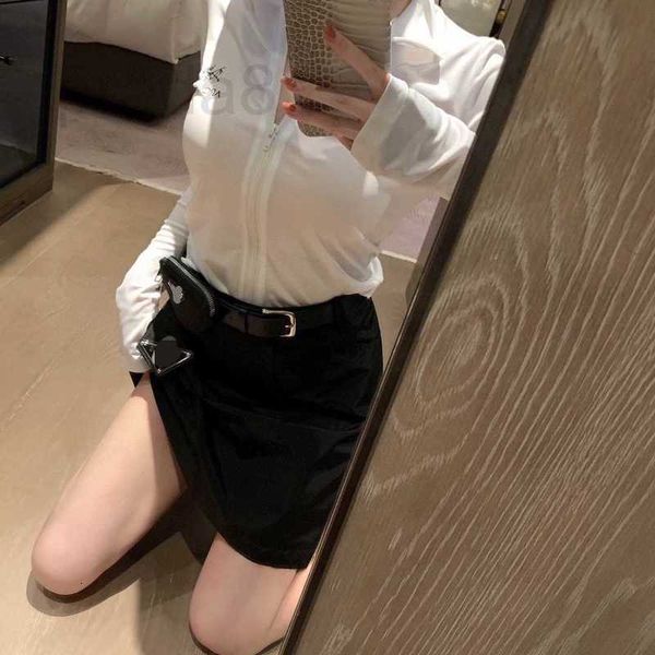 

skirts designer triangle emblem black work dress women's a-line short skirt with belt bag fashion spicy girl half eh01
