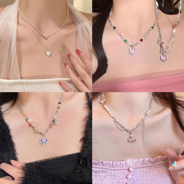 

broken silver crystal love pearl beaded necklace everything collarbone chain colorful fashion collar accessories