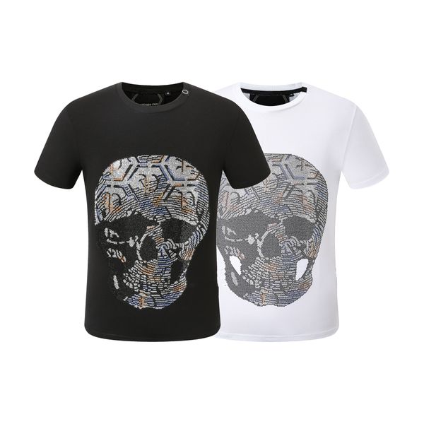 

pp men's t-shirt summer rhinestone short sleeve round neck shirt tee skulls print streetwear m-xxxl pp2129, White;black