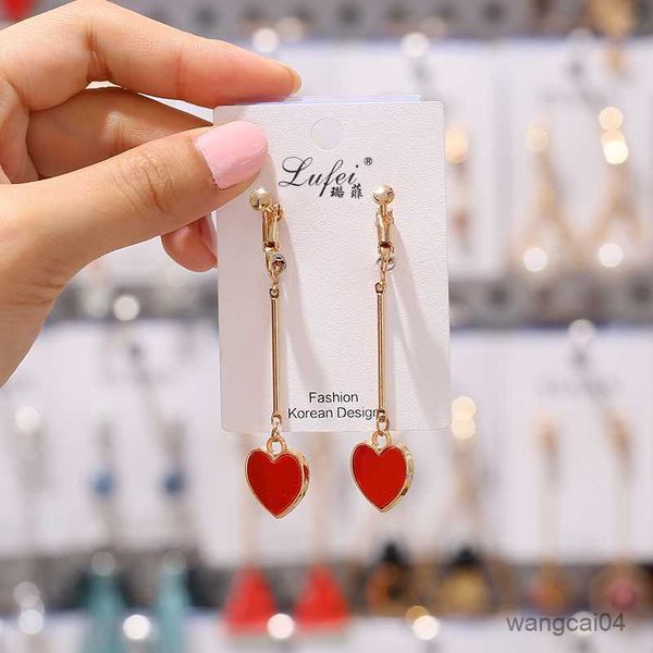 

charm new korean geometric long clip on earrings without for women style sweet party jewelry gift r230719, Golden