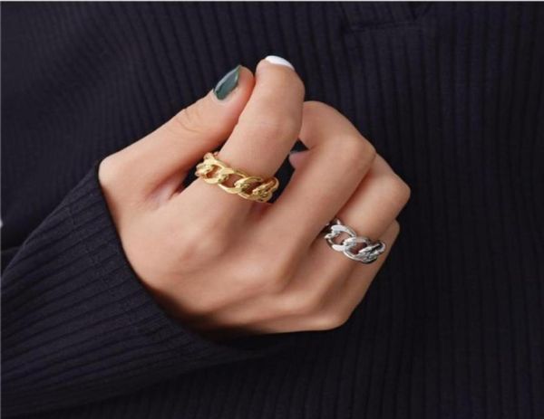 

peri039sbox gold silver color chunky chain rings link ed geometric rings for women vintage open rings adjustable trendy94334971633748