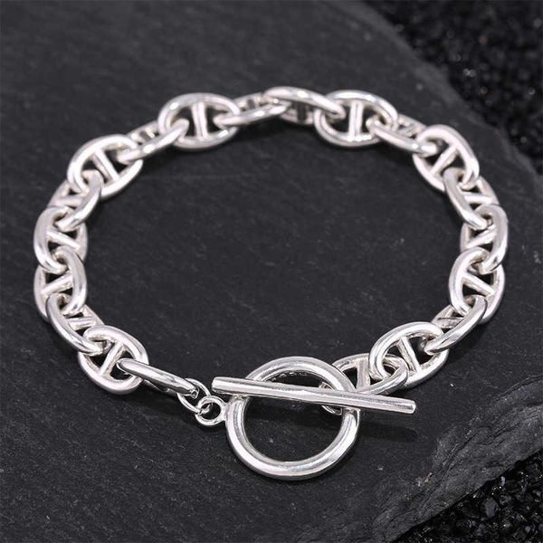 

original hrems bangle for sale s925 sterling silver ot buckle bracelet simple and versatile smooth fashion couple male female minority desig, Black