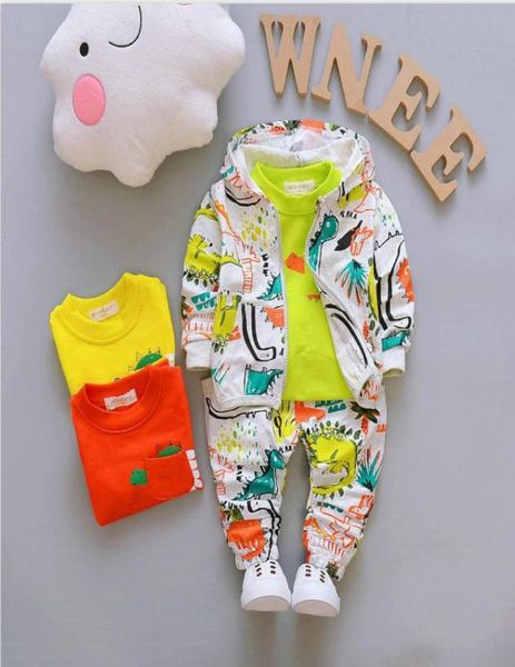 

3pc baby boys clothes outfits colorful hooded coatt shirtpants kids sets children clothing set kids tracksuit 14y5402010, White