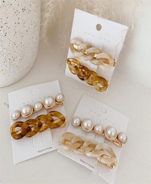 

2020 new ins fashion hairpins set for women girls simulated pearl hair clips female jewelry acrylic chain hair barrettes 14886077, Slivery;white