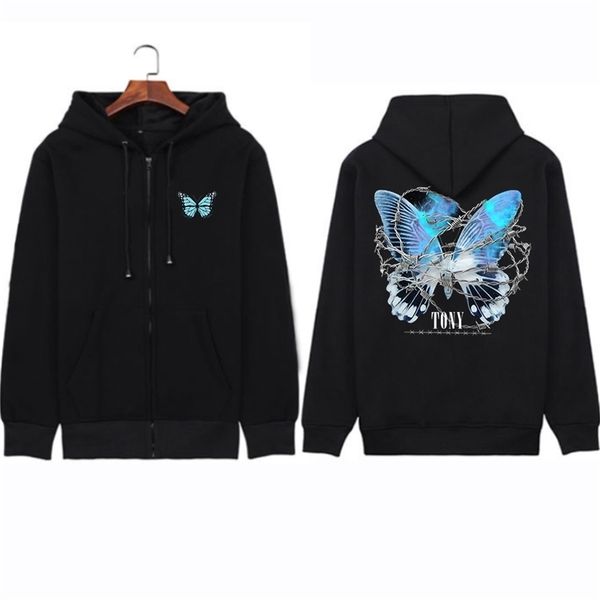 

women's hoodies sweatshirts y2k streetwear zip up hoodie fashion creative butterfly aesthetic sweatshirt jacket autumn winter casual ov, Black