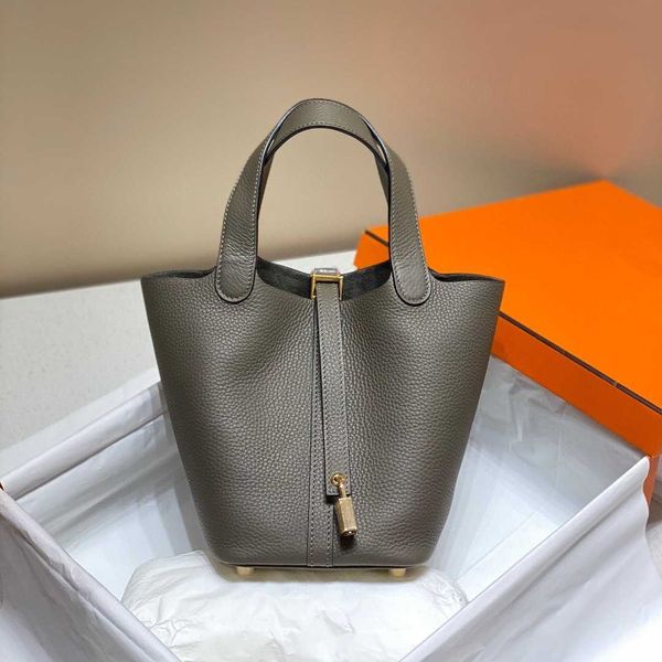 

original luxury picotin lock bag and simple versatile cow skin litchi grain vegetable basket bucket tote bag women's 1rw5