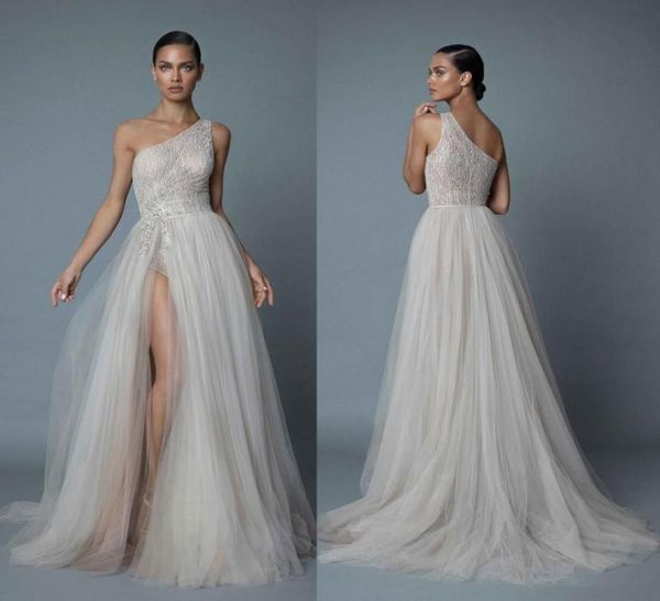 

berta one shoulder beach wedding dresses lace appliqued beads a line side split bridal gowns plus size vestido de novia9998759, White