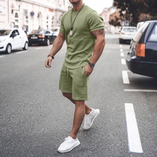 

men's tracksuits men's sports suit summer breathable t-shirt 2 piece set men solid color fitness gyms running sportswear male trac, Gray