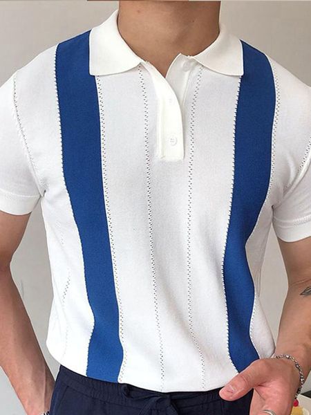 

men's polos white striped slim fit business polo shirt 230718, White;black