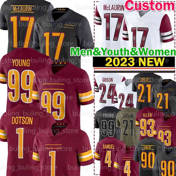 

terry mclaurin chase young football jersey jahan dotson sean taylor washingtons sam howell jonathan allen commanders curtis samuel jacoby br, Black;red