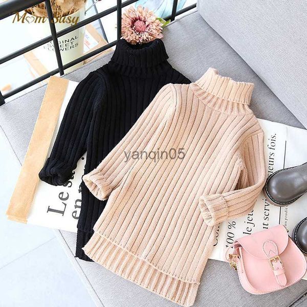 

pullover baby girl knitted ribbed sweater long autumn winter spring toddler child long sweater pullover turtleneck baby clothes 2-7y hkd2307, Blue