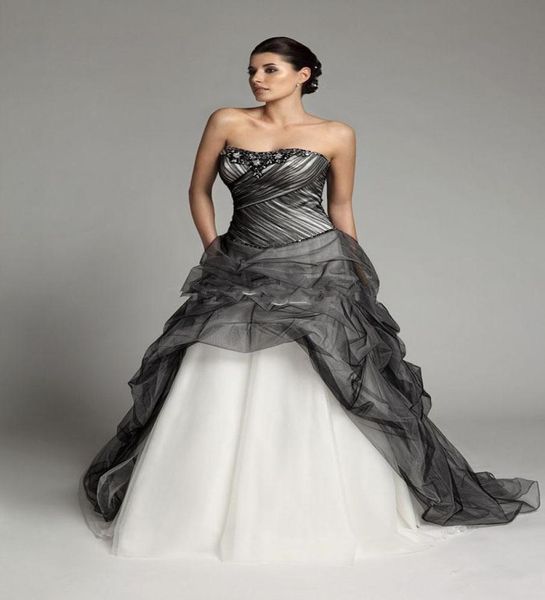 

new empire colorful wedding dress gothic black and white draped princess crystal pleated bridal gowns custom made beads strapless 2209857