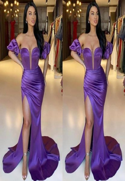 

arabic duabi purple plus size mermaid prom dresses floor length off shoulder pleats draped high side split formal evening gow3309822, Black;red