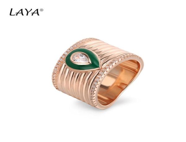 

laya 925 sterling silver solitaire ring for women fashion retro style zircon green nano black enamel party classic je4359244, Golden;silver