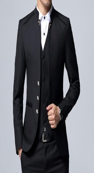 

black groom tuxedos mandarin lapel mens wedding tuxedos fashion man jacket blazer 3 piece suitjacketpantsvesttie 4652905705, Black;gray