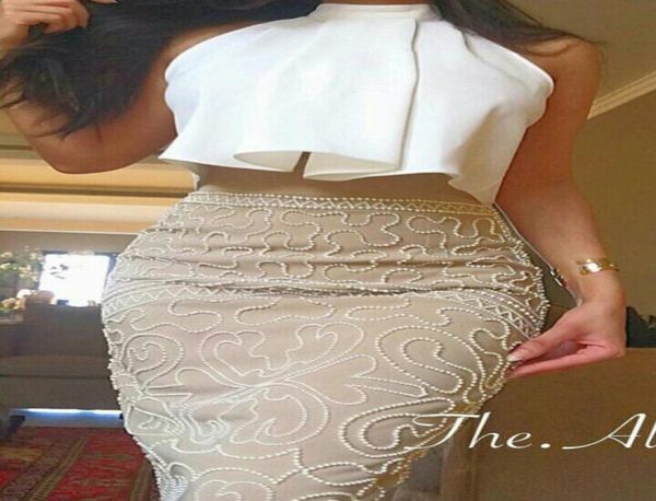 

2017 two toned sheath party dresses high neck ruffled beaded skirt with split prom gowns5727454, Black