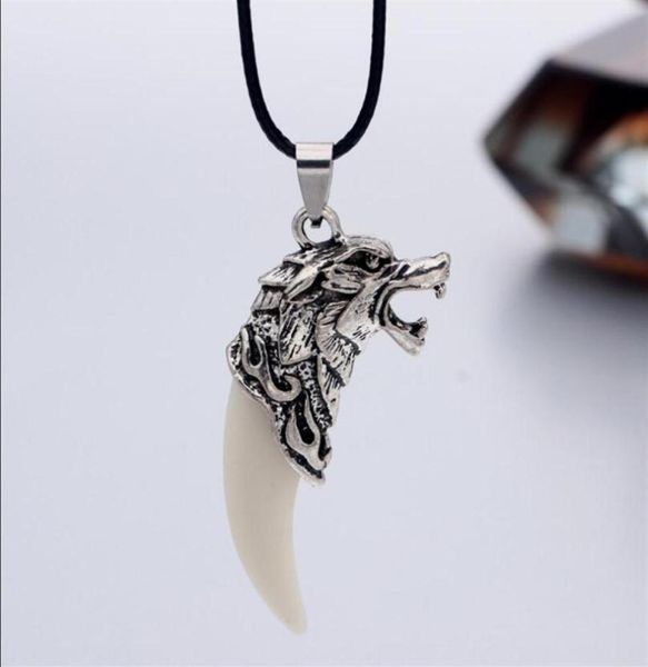 

men antique silver tribal stark wolf fang tooth pendant necklace vintage wolf tooth dragon alloy pendant necklace30492485292