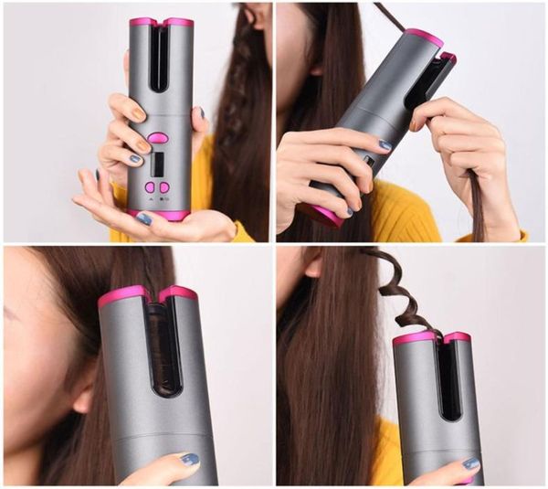 

cordless hair curler automatic curling iron 6 adjustable temperature fast heating ceramic lcd display w timer usb rechargeable fr7946783