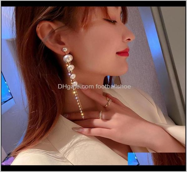 

jewelrykorean style pearl dangle earrings for women long tassel rhinestone weddings party jewelry aessories chandelier drop deli4799891, Silver