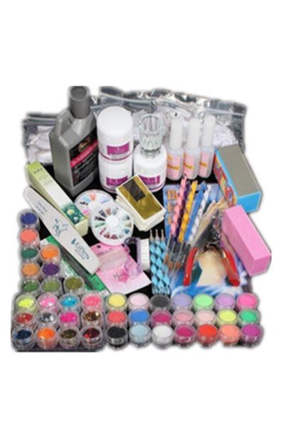 

1 set nail art tools potherapy manicure care system powder liquid glitter glue toes separators brush acrylic nail kit8218559