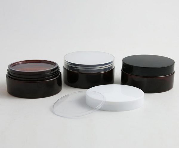 

30 x diy 100g empty amber pet cream jar with plastic white black clear lids and pet seal 100ml jar cosmetic container8910437
