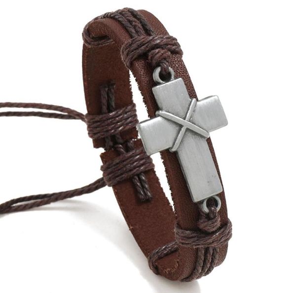 

fashion jewelry cross alloy bracelet hemp rope leather bracelets women039s casual personality vintage punk bracelets men b02629585586, Golden;silver