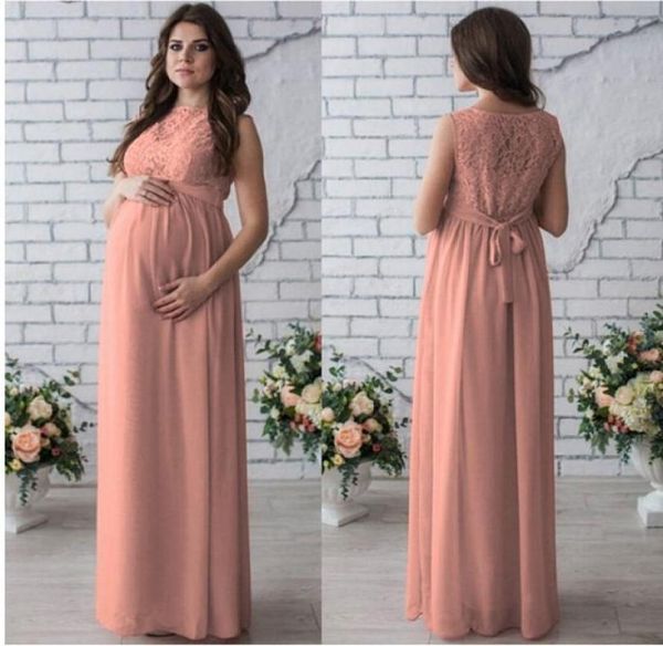 

2020 women maternity dress sleeveless lace chiffon maxi dress maternity dresses1109283, White