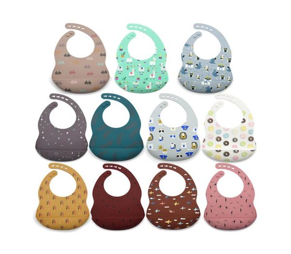 

silicone bib printed animal ship leaves carton silicone bib waterproof baby feeding aprons adjustable baby bibs burp3157157