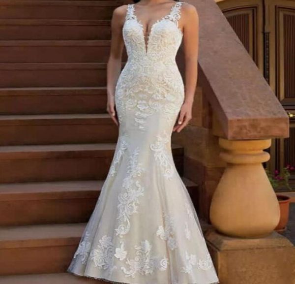 

mermaid vneck lace plus size trumpet backless wedding dress african bridal wear custom made formal bride party gowns9447617, Black