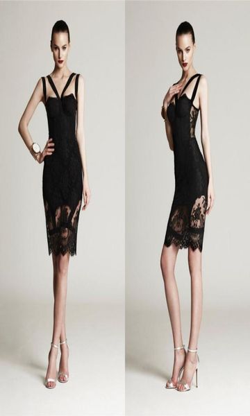 

black lace short cocktail dresses 2015 occasion v nek back zipper knee length party formal dress plus size custom made en70117906361