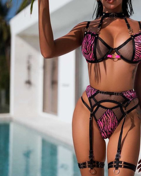 

nxy leather zebra lingerie fancy lace underwear see through halter bra delicate intimate luxury outfits garters brief sets, Red;black