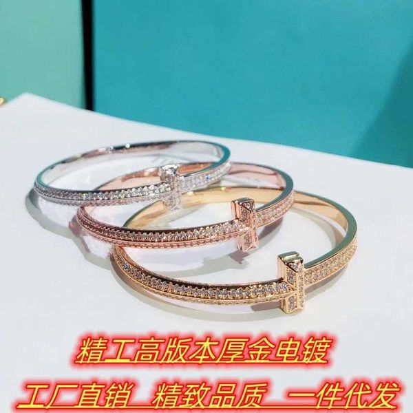 

original seiko high version s925 sterling silver tiffay full sky star diamond t1 wide 18k rose gold bracelet female, Black