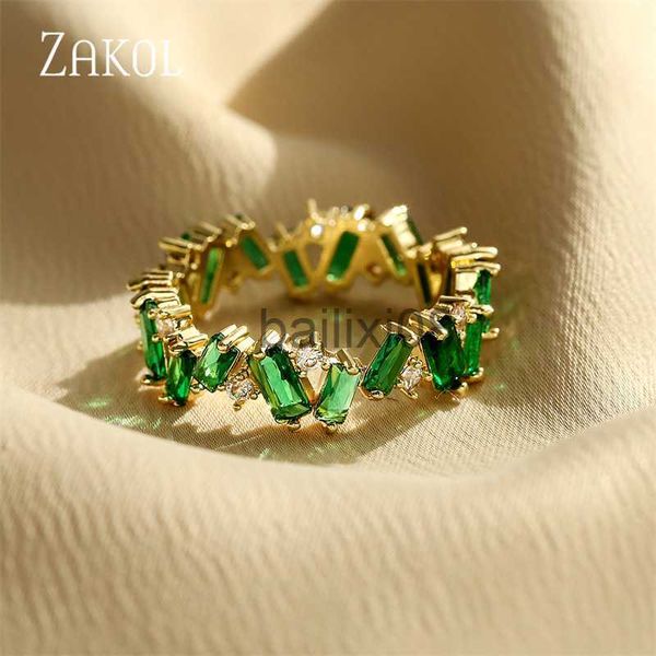 

band rings zakol fashion green cubic zirconia rings for women geometry crystal ring party female jewelry j230719, Silver