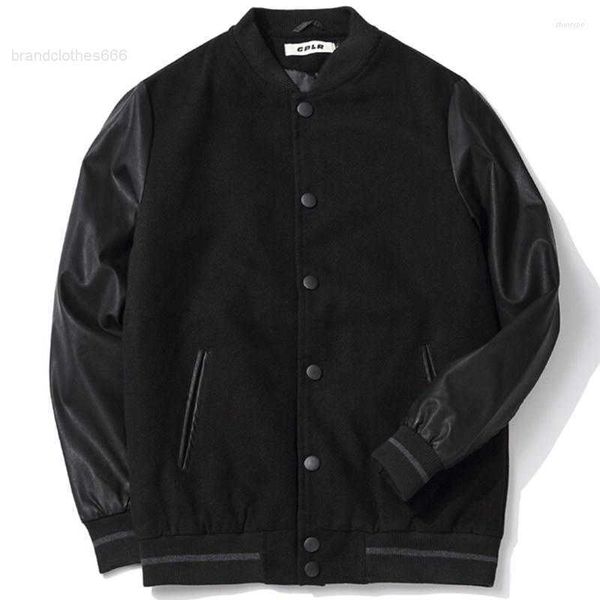 

men's jackets school team uniform men black leather sleeves baseball varsity jacket college letterman coat plus size 5xl 6xl, Black;brown