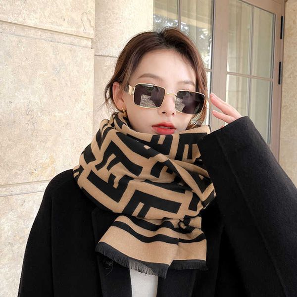 

2022 new scarf women's winter double sided ff korean in style high color cashmere thickened warm versatile shawl, Blue;gray