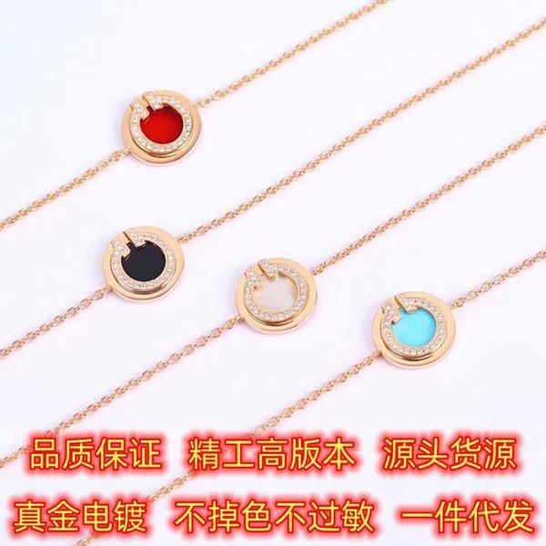 

temperament high version s925 sterling silver tiffay classic double t white shell round cake 18k rose gold bracelet female, Black