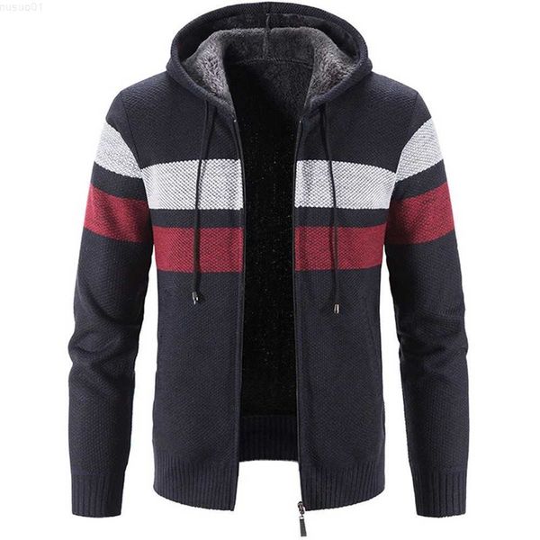 

men's sweaters men's autumn and winter hooded plush thickened sweater cardigan sweater contrast large jacket l230719, White;black