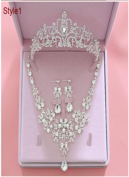 

fashion crystal bridal jewelry sets wedding crown earrings necklace wedding hair accessories women prom bride tiara crowns3647356, White