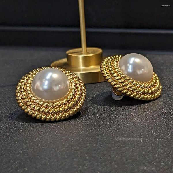 

backs earrings vintage metal button pearl ear clips designer, Silver