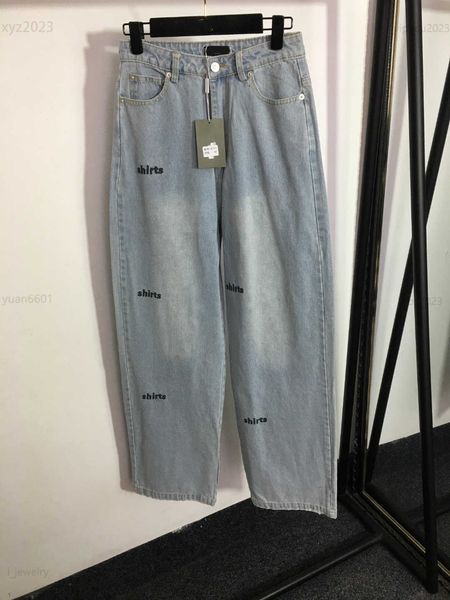 

designer clothes women fashion washed old design denim pants size s-l logo embroidered letters denim trousers july10, Blue