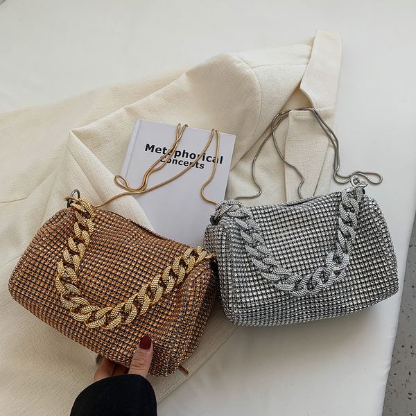 

evening bags fashion diamond shoulder bag women's shiny thick chain cross body handbag women's wallet handbag ins small handbag 23